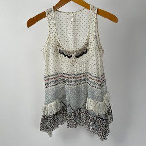 Willow & Clay Flowy Lightweight Tank Top Boho Beading Floral, Size M